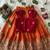Orange fendy silk embroidered lehenga with red velvet work blouse for kids