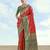 Red banarasi silk blend jacuard work saree with unstitched blouse piece