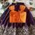 Purple fendy silk embroidered lehenga with orange velvet work blouse for kids