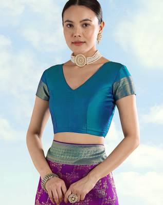 Purple banarasi silk blend jacuard work saree with unstitched blouse piece 5