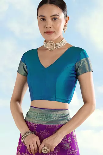 Purple banarasi silk blend jacuard work saree with unstitched blouse piece