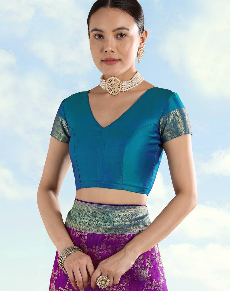 Purple banarasi silk blend jacuard work saree with unstitched blouse piece