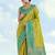 Parrot green banarasi silk blend jacuard work saree with unstitched blouse piece