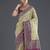 Cream banarasi silk blend jacuard work saree with unstitched blouse piece