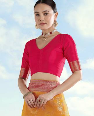 Masturd yellow banarasi silk blend jacuard work saree with unstitched blouse piece 5