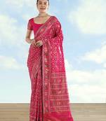 Pink banarasi silk blend jacuard work saree with unstitched blouse piece
