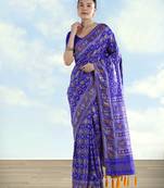 Royal blue banarasi silk blend jacuard work saree with unstitched blouse piece
