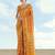 Yellow orange banarasi silk blend jacuard work saree with unstitched blouse piece