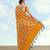 Yellow orange banarasi silk blend jacuard work saree with unstitched blouse piece