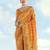Yellow orange banarasi silk blend jacuard work saree with unstitched blouse piece
