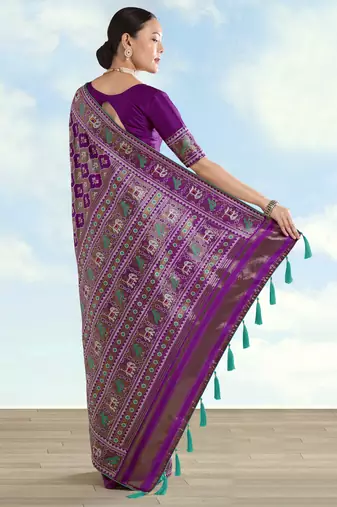 Purple banarasi silk blend jacuard work saree with unstitched blouse piece