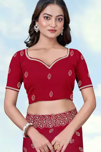 Pink georgette embroidery work saree with unstitched blouse piece