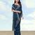 Rama georgette embroidery work saree with unstitched blouse piece