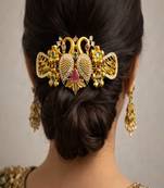 22k Gold Plated Peacock Hair Clip – Antique South Indian Bridal Jada Billu Accessory