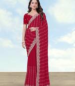 Pink georgette embroidery work saree with unstitched blouse piece
