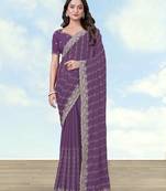 Lavender georgette embroidery work saree with unstitched blouse piece