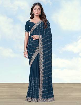 Morpich georgette embroidery work saree with unstitched blouse piece 1