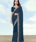 Morpich georgette embroidery work saree with unstitched blouse piece