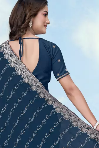 Morpich georgette embroidery work saree with unstitched blouse piece