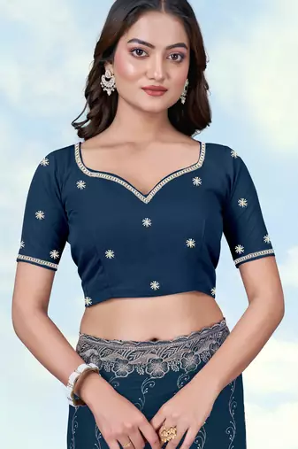 Morpich georgette embroidery work saree with unstitched blouse piece