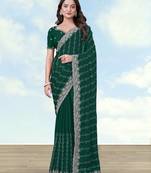 Green georgette embroidery work saree with unstitched blouse piece
