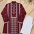 Maroon color embroidery and silver sequence work silk men's kurta payjama set