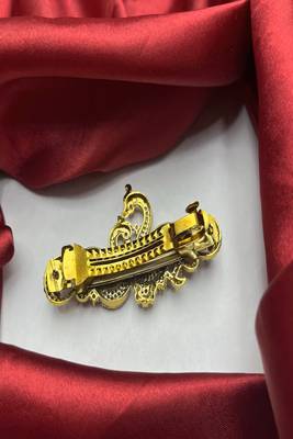 22K Gold Plated Peacock Hair Clip with Kemp Stones – Traditional Indian Bridal Brooch 2