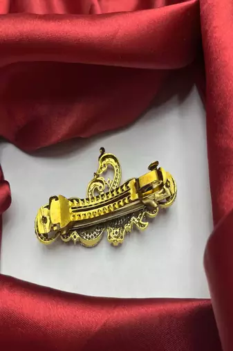 22K Gold Plated Peacock Hair Clip with Kemp Stones – Traditional Indian Bridal Brooch