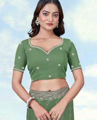 Pista georgette embroidery work saree with unstitched blouse piece 5