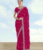 Pink georgette embroidery work saree with unstitched blouse piece