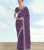 Lavender georgette embroidery work saree with unstitched blouse piece