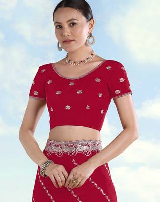 Rani pink georgette embroidery work saree with unstitched blouse piece 5