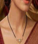 Gold Plated Mangalsutra Set with CZ Solitaire Studs, Traditional Black Bead Necklace
