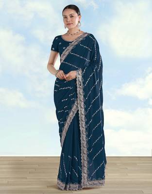 Morpich georgette embroidery work saree with unstitched blouse piece 1