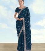 Morpich georgette embroidery work saree with unstitched blouse piece