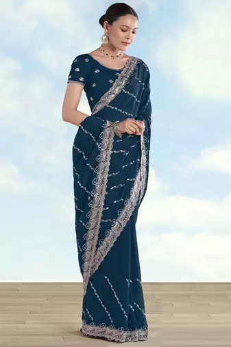 Morpich georgette embroidery work saree with unstitched blouse piece