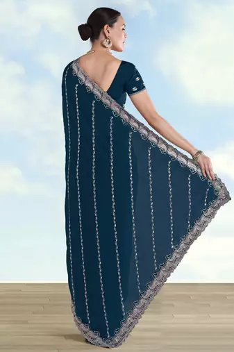 Morpich georgette embroidery work saree with unstitched blouse piece