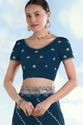 Morpich georgette embroidery work saree with unstitched blouse piece