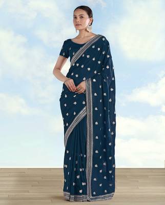 Morpich georgette embroidery work saree with unstitched blouse piece 1