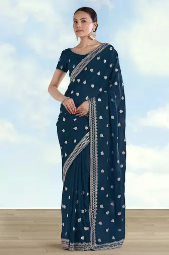 Morpich georgette embroidery work saree with unstitched blouse piece