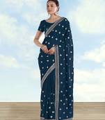 Morpich georgette embroidery work saree with unstitched blouse piece