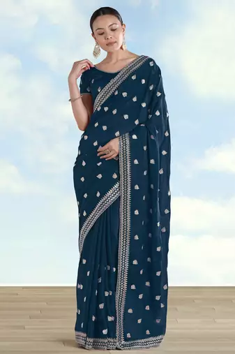 Morpich georgette embroidery work saree with unstitched blouse piece