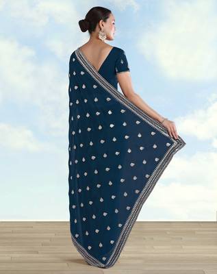 Morpich georgette embroidery work saree with unstitched blouse piece 3