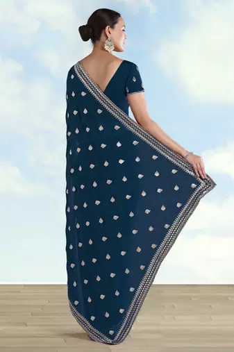 Morpich georgette embroidery work saree with unstitched blouse piece