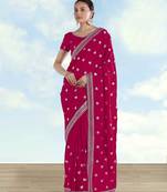 Pink georgette embroidery work saree with unstitched blouse piece