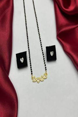 Gold Plated Heart Mangalsutra Set with CZ Studs | Black Bead Necklace Daily Wear 2