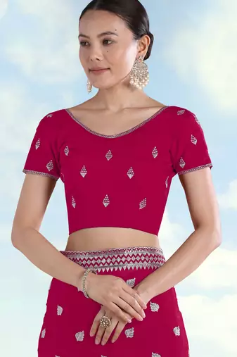 Pink georgette embroidery work saree with unstitched blouse piece