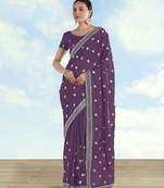 Lavender georgette embroidery work saree with unstitched blouse piece