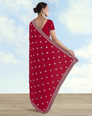 Rani pink georgette embroidery work saree with unstitched blouse piece 3