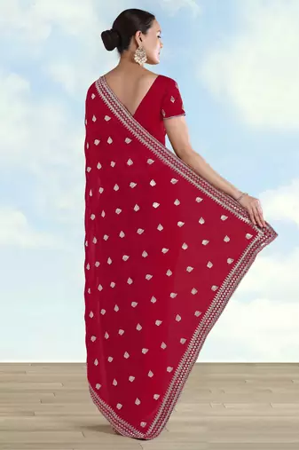 Rani pink georgette embroidery work saree with unstitched blouse piece